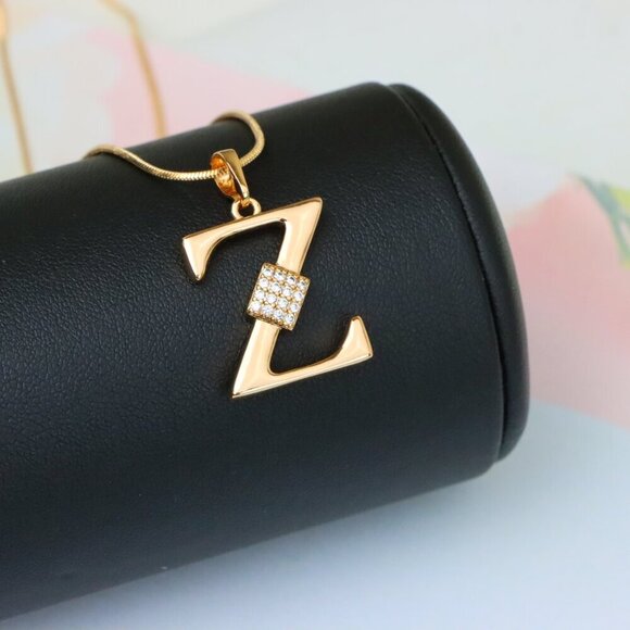 "Rose Gold Z Initial Pendant with CZ Accents Stylish Jewelry, XPPT1437 - Picture 4 of 10